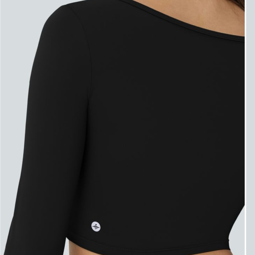 Halter Thumb Hole Long Sleeve Cropped 2-in-1 Yoga Sports - (M) NWT - Picture 6 of 12